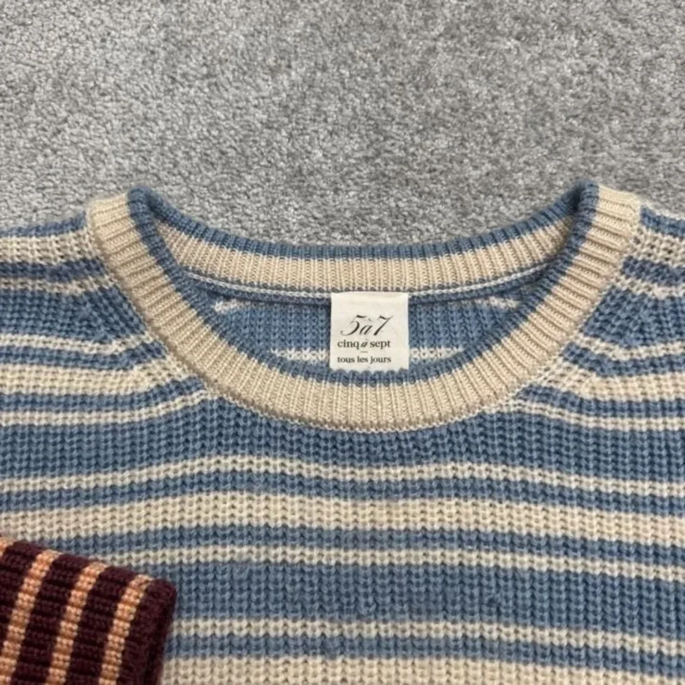 5a7 Cinq A Sept Colorblock Crop Pullover Sweater Womens XXS Blue Brown Striped